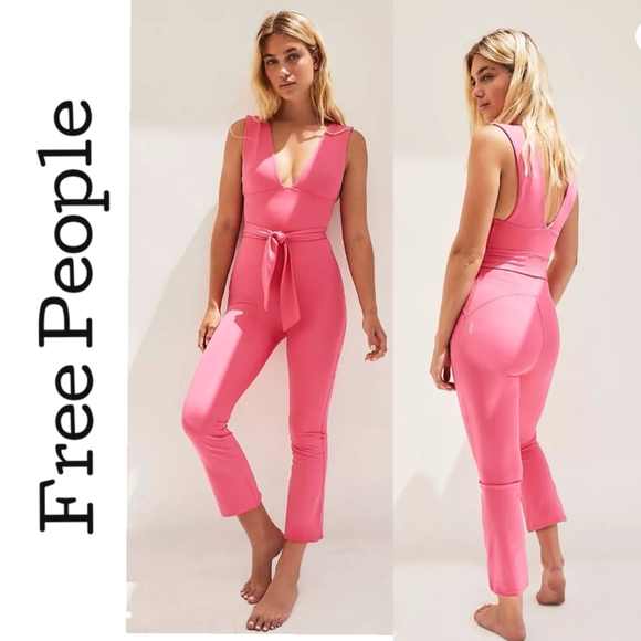 Free People Movement After Hours Tie Waist Onesie Jumpsuit Fuschia Hot Pink Sm - Picture 1 of 12